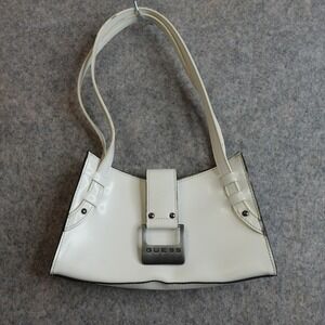 Vintage Y2K Guess Shoulder Bag Small White Patent Buckle Logo Bag Indie Sleaze